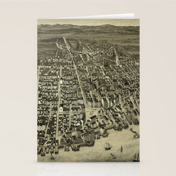 Vintage Pictorial Map of Newburyport MA (1880) Stationery Cards by
