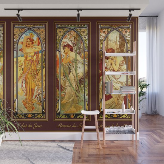Vintage Art Nouveau Alphonse Mucha Wall Mural By Yesteryears Society6