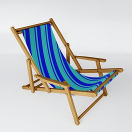 [ Thumbnail: Blue and Light Sea Green Colored Striped Pattern Sling Chair ]