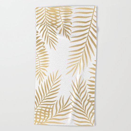 Gold palm leaves Beach Towel