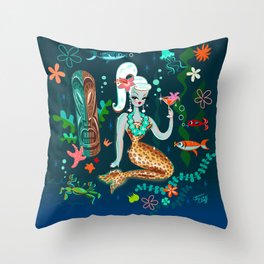 Blonde Leopard Martini Mermaid Throw Pillow