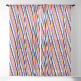 [ Thumbnail: Orange, Pink, Grey, Blue Colored Stripes Pattern Sheer Curtain ]