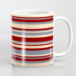 [ Thumbnail: Slate Gray, Tan, and Maroon Colored Striped/Lined Pattern Coffee Mug ]