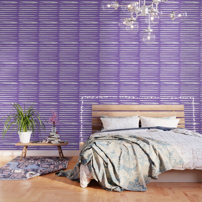 Irregular Hand Painted Stripes Purple Wallpaper