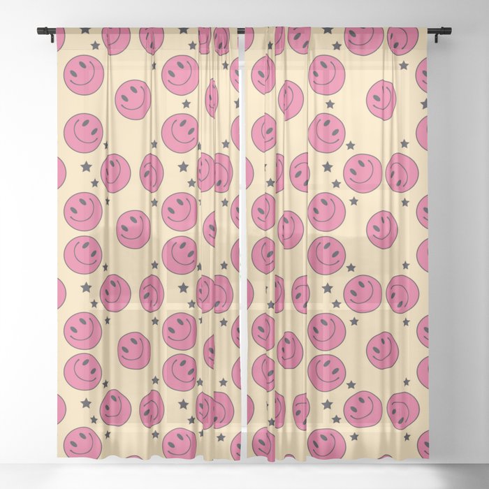 70s Retro Smile Face Pattern Sheer Curtain