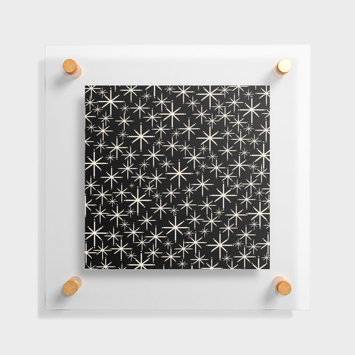 Twinkling Mid Century Modern Starburst Pattern Black and Cream Floating Acrylic Print