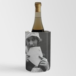 Love letters; with all my love to you; female roaring twenties flapper in garter belt and stockings female portrait black and white photograph - photography - photographs Wine Chiller