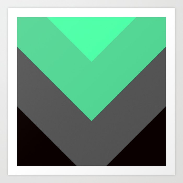 Mint Green Gray Chevron Stripes Art Print