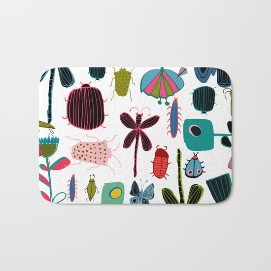 Insect watercolor white Bath Mat