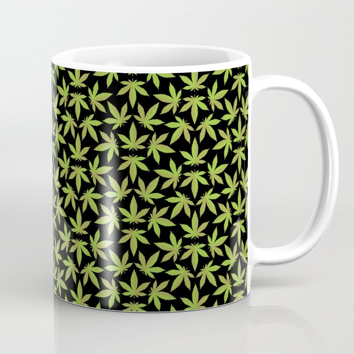 Cannabis Pattern Black Background Coffee Mug