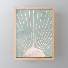 Boho Green Metallic Sun Rays Framed Mini Art Print