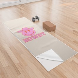 Happy Smiley Face Says Howdy - Western Aesthetic Yoga Towel