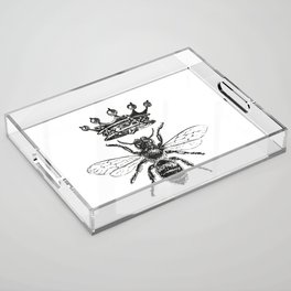Queen Bee No. 1 | Vintage Bee with Crown | Black and White | Acrylic Tray