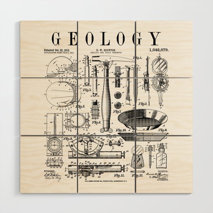 Geology Geologist Field Kit Tools Vintage Patent Print Wood Wall Art