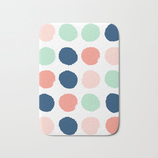 Polka dots abstract dotted pattern brushstrokes paint brush marks abstract trendy colors Bath Mat