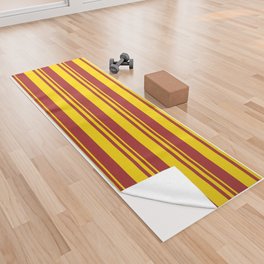 [ Thumbnail: Yellow and Brown Colored Stripes/Lines Pattern Yoga Towel ]