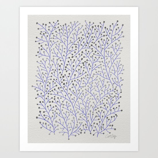 Silver & Periwinkle Berry Branches Art Print