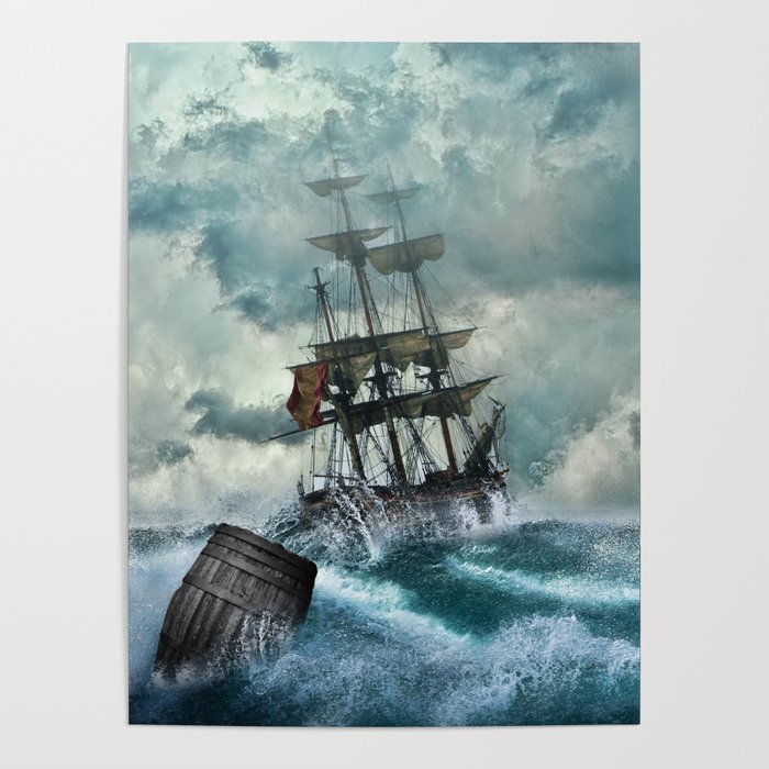 Ship, Shipwreck, Adventure, Setting, Boat, Mysticism. Vintage. Retro. Illustration.  Poster