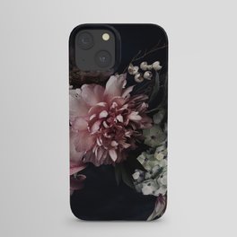 Vintage flowers. Peonies, tulips, lily, hydrangea on black. Floral background. Baroque style floristic illustration.  iPhone Case