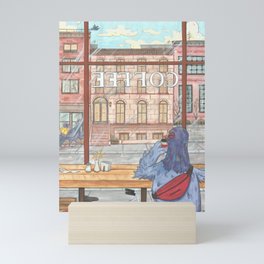 Pigeon coffeeshop - gouache illustration Mini Art Print