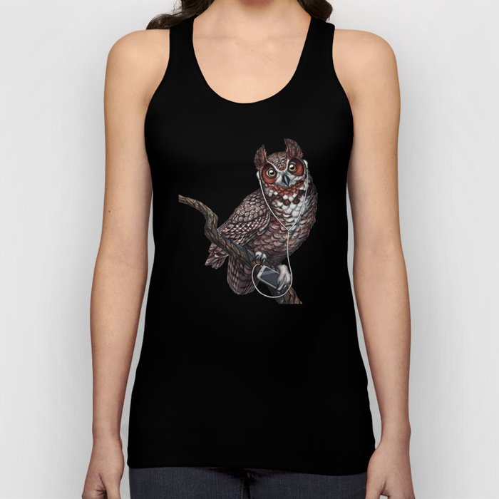 Great Horned Owl with Headphones Tank Top