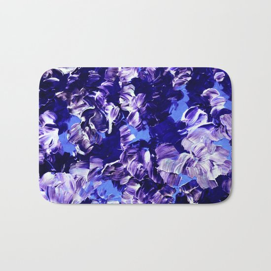 FLORAL FANTASY 2 Bold Blue Lavender Purple Abstract Flowers Acrylic Textural Painting Garden Art Bath Mat