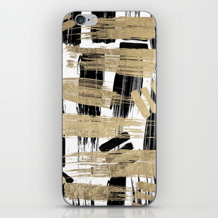 Modern abstract black gold acrylic paint brush strokes iPhone Skin