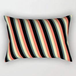 [ Thumbnail: Red, Pale Goldenrod, Dark Slate Gray, and Black Colored Lines Pattern Rectangular Pillow ]