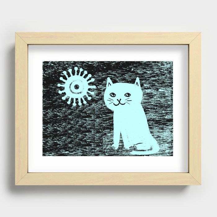 Wood grain cat Recessed Framed Print