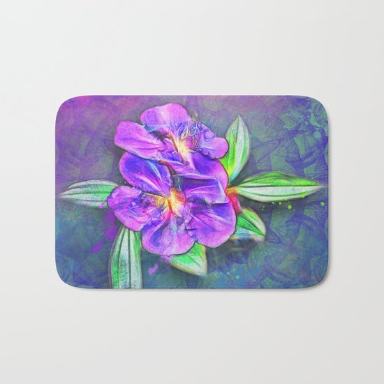 Abstract Lasiandra on textured kaleidoscope Bath Mat
