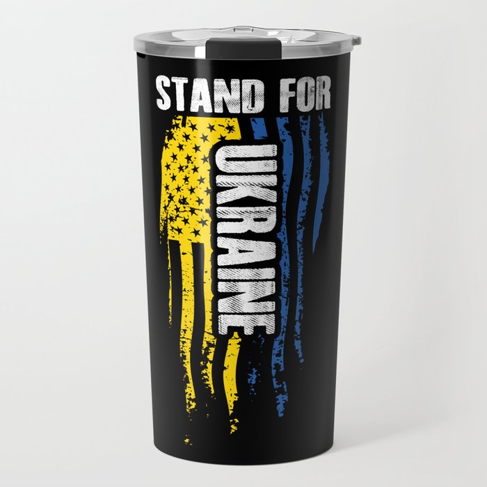 I stand with Ukraine US Banner Ukrainian colors Travel Mug