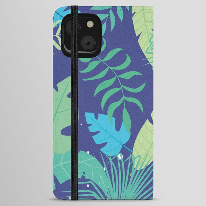 Green & Blue Leaves iPhone Wallet Case