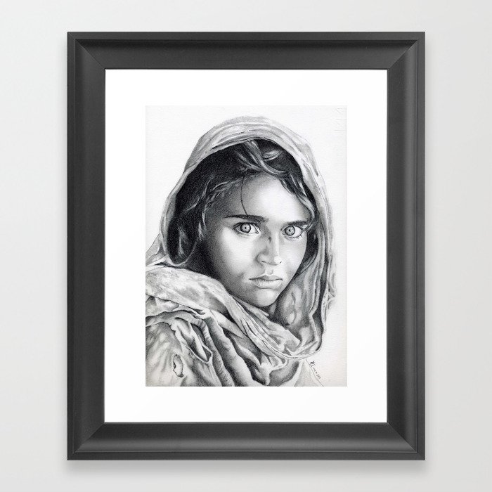 AFGHAN GIRL  PHOTO  PICTURE  PRINT ON WOOD  FRAMED CANVAS WALL ART DECORATION 
