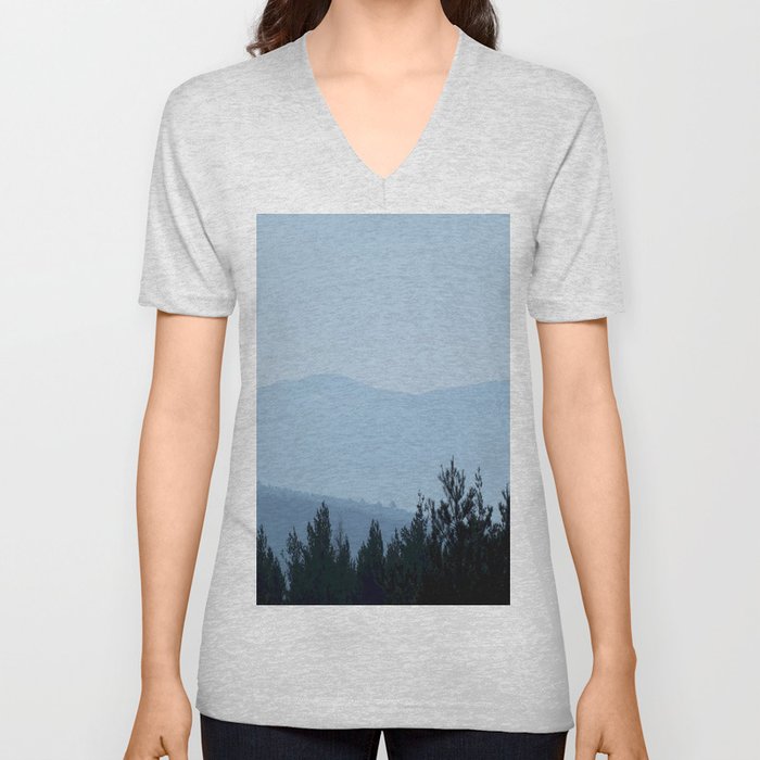 Scottish Highlands Blue Mountains V Neck T Shirt