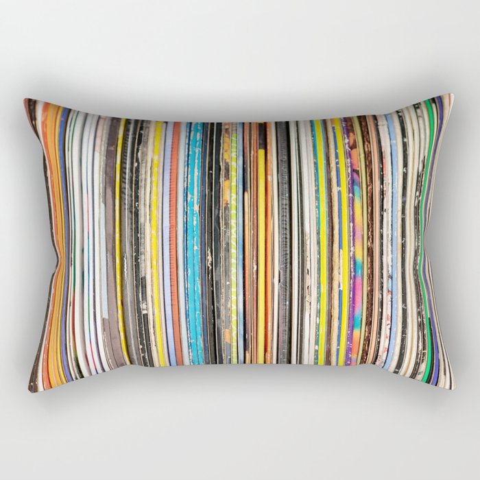 Vintage Used Vinyl Rock Record Collection Abstract Stripes Rectangular Pillow