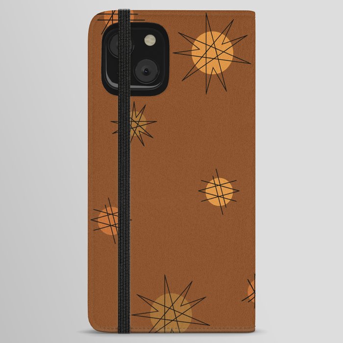 Atomic Age Starburst Planets Burnt Orange Brown iPhone Wallet Case