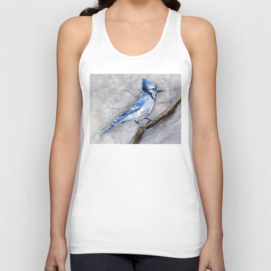 Blue Jay Watercolor Bird Unisex Tank Top