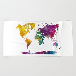 Watercolor World Map Beach Towel