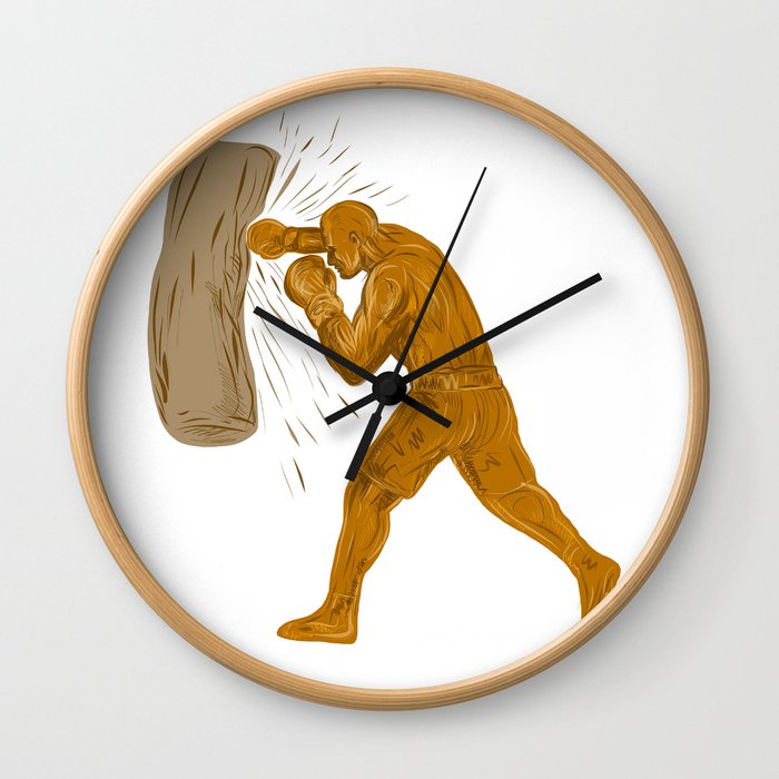 Boxer Punching Bag Drawing Wall Clock
