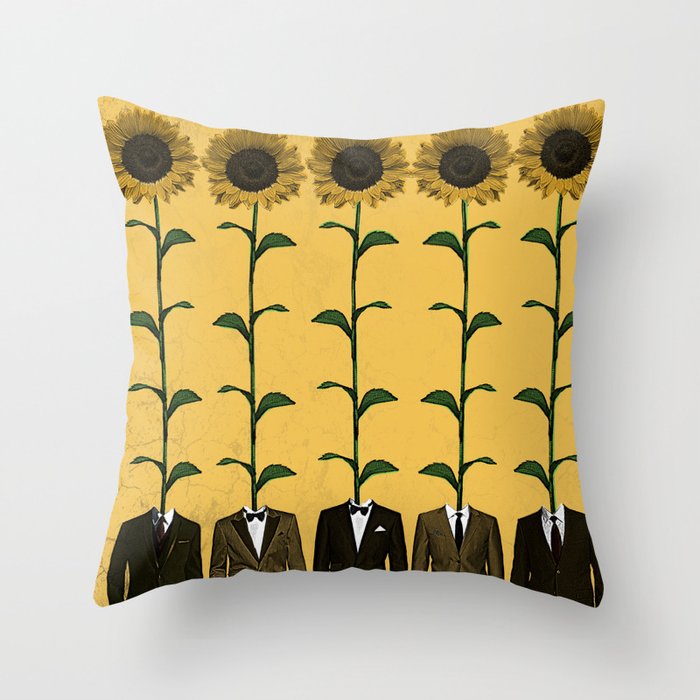 Sunflowers In Suits Print Throw Pillow