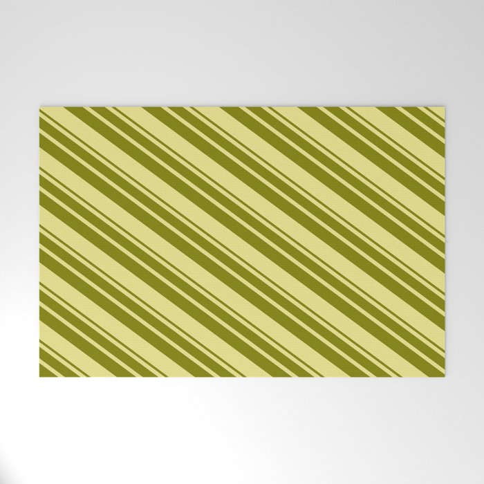 Tan & Green Colored Striped Pattern Welcome Mat
