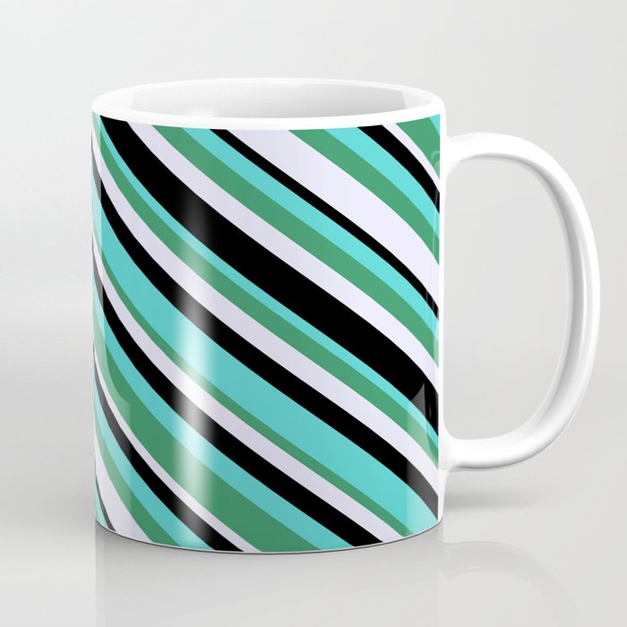 Turquoise, Sea Green, Lavender & Black Colored Stripes Pattern Coffee Mug