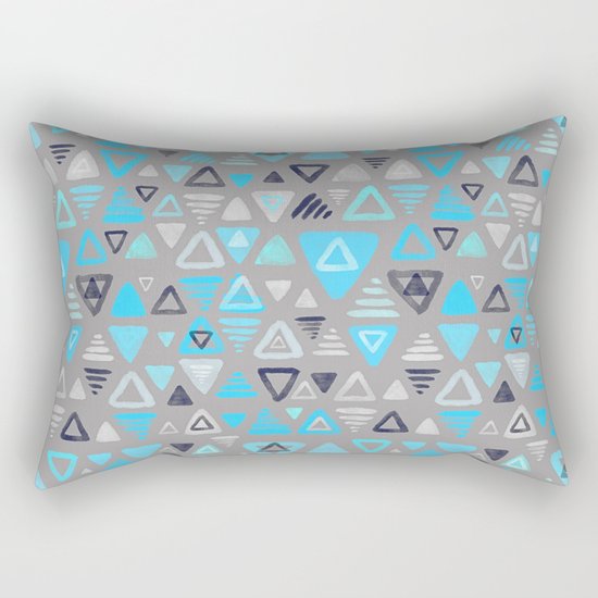 Summer Turquoise Triangles on Grey Rectangular Pillow
