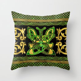 Celtic Butterfly - Green marble and gold Throw Pillow