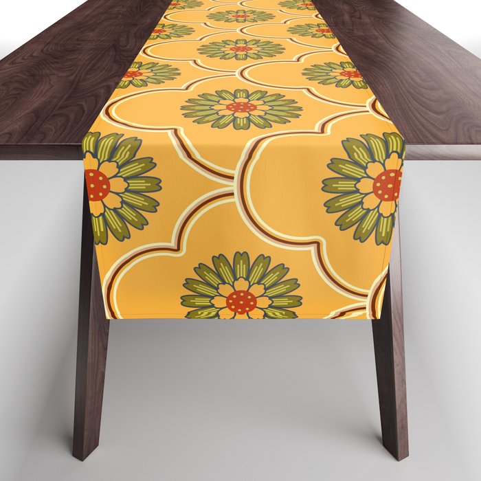  Ethnic Ogee Floral Pattern Yellow Table Runner