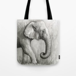 Elephant Black and White Watercolor Tote Bag
