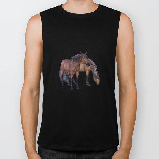 Horses in a misty dawn Biker Tank