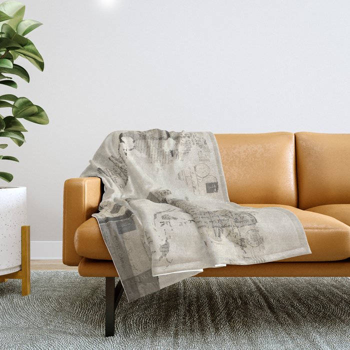 Map of the World Map from Old Postcards Throw Blanket by artPause