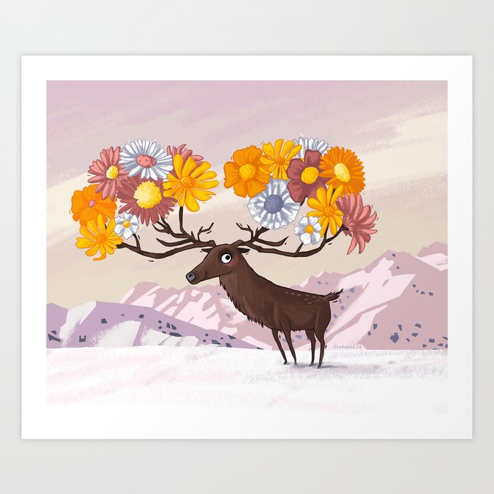 Deer Bouquet Art Print