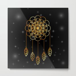 Flower of life Sacred geometry dream catcher in gold	 Metal Print
